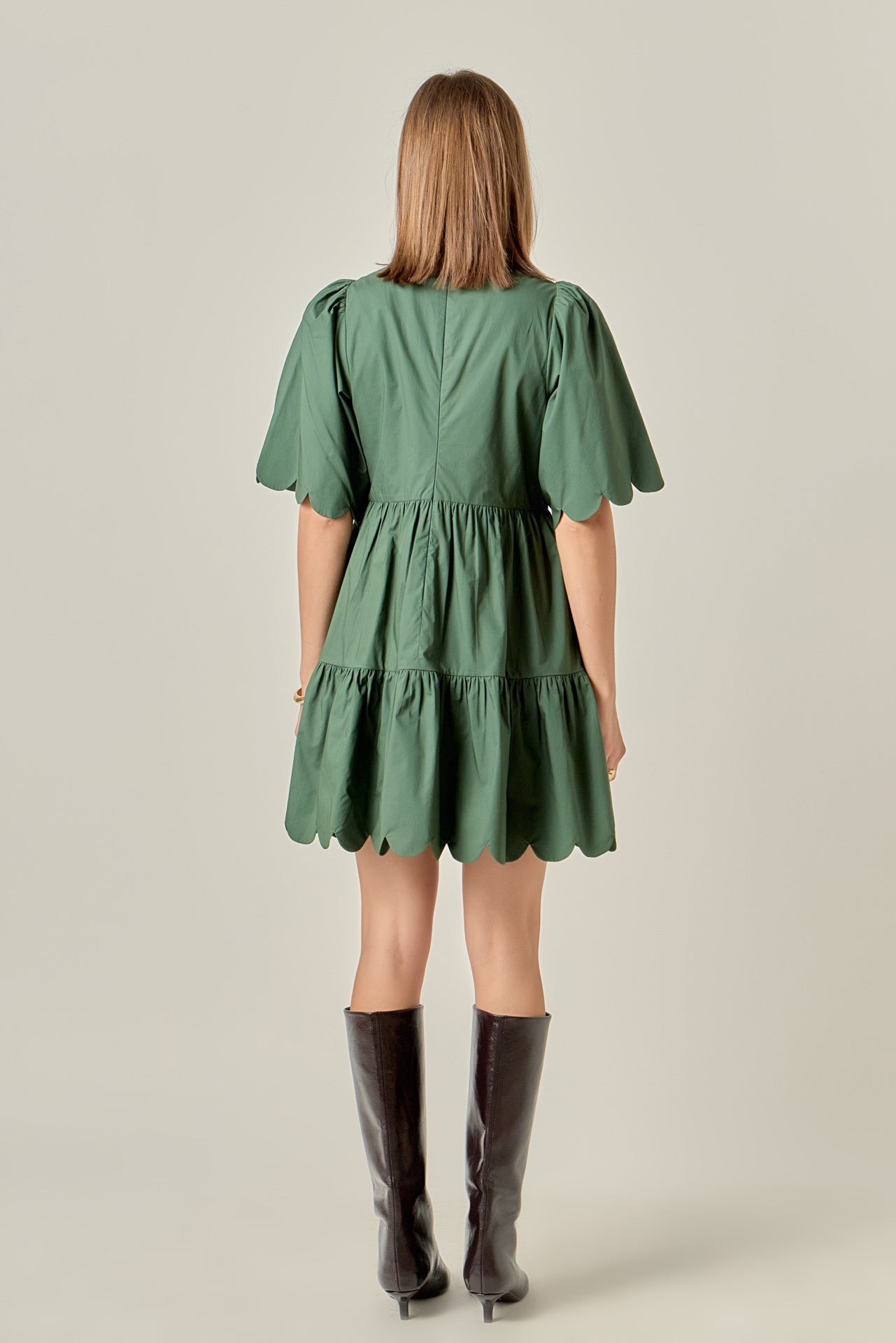 ENGLISH FACTORY - Scallop Detail Tiered Mini Dress - DRESSES available at Objectrare