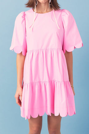 ENGLISH FACTORY - Scallop Detail Tiered Mini Dress - DRESSES available at Objectrare