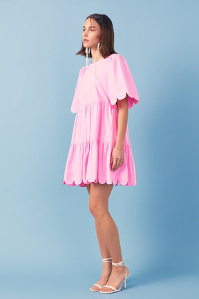 ENGLISH FACTORY - Scallop Detail Tiered Mini Dress - DRESSES available at Objectrare