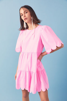 ENGLISH FACTORY - Scallop Detail Tiered Mini Dress - DRESSES available at Objectrare