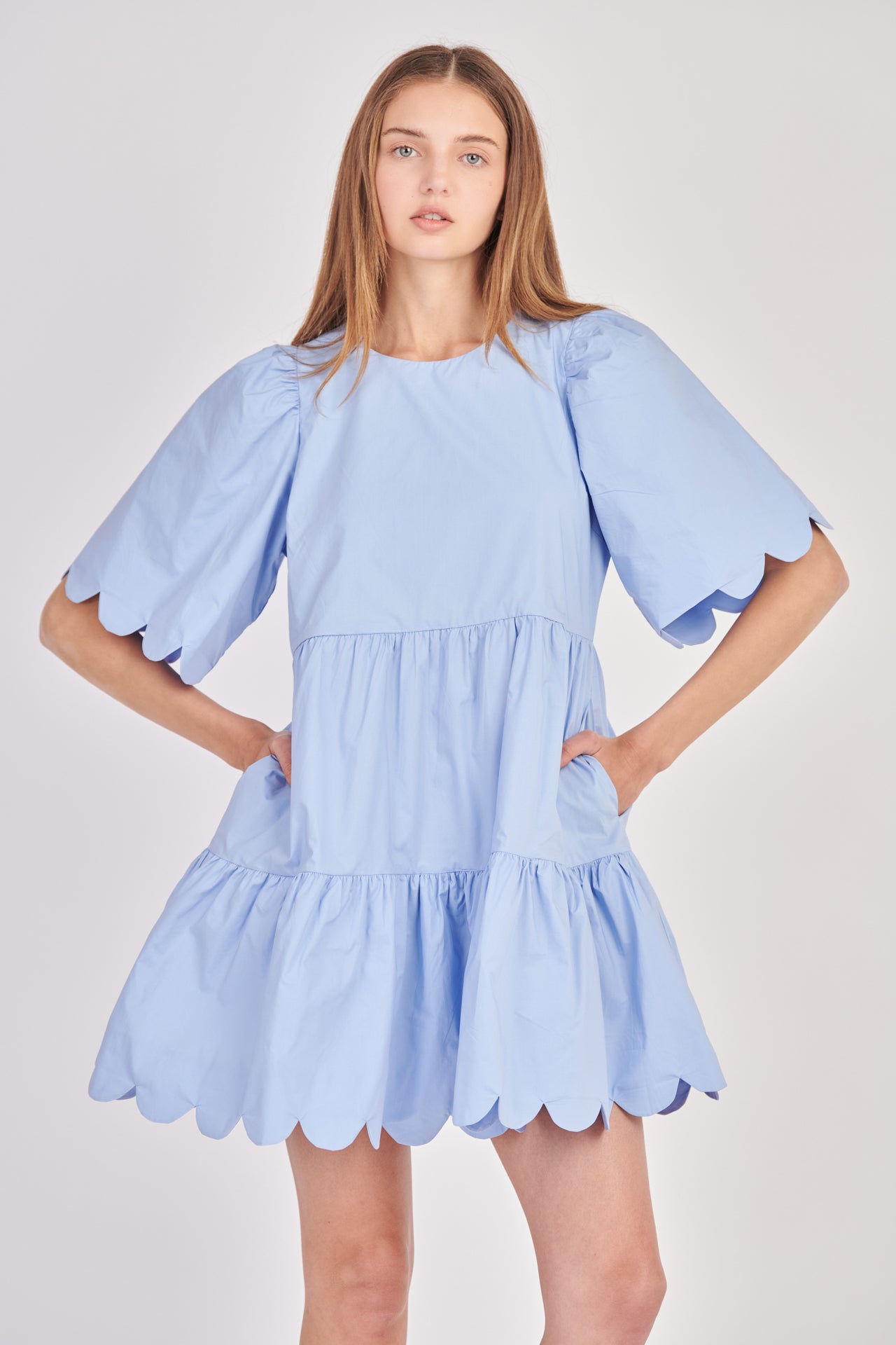 ENGLISH FACTORY - Scallop Detail Tiered Mini Dress - DRESSES available at Objectrare