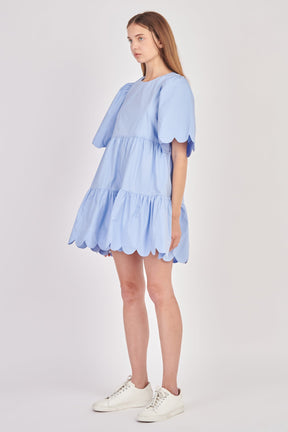 ENGLISH FACTORY - Scallop Detail Tiered Mini Dress - DRESSES available at Objectrare