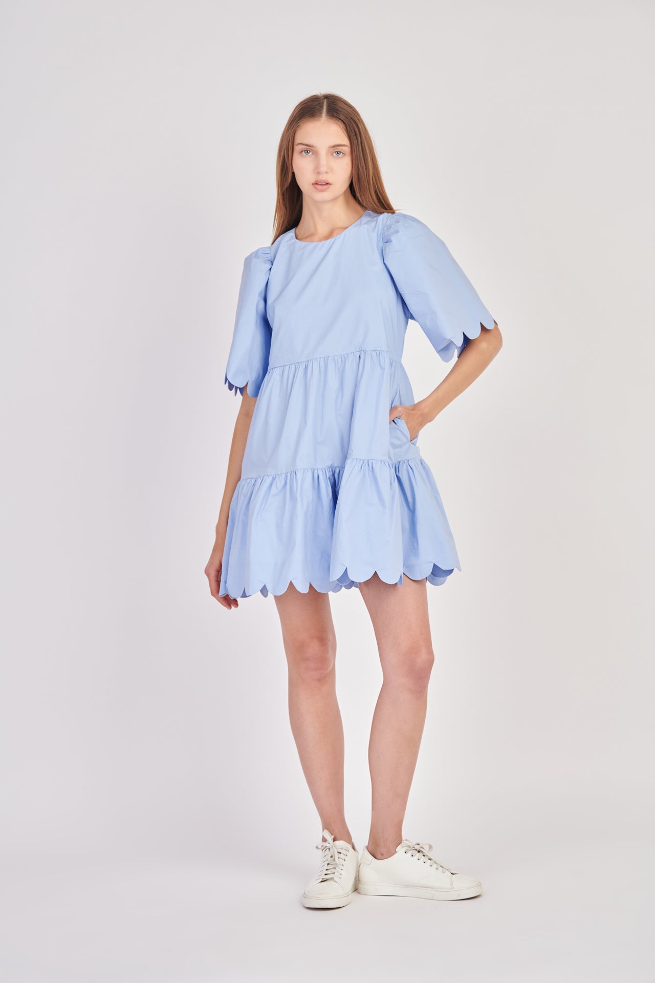 ENGLISH FACTORY - Scallop Detail Tiered Mini Dress - DRESSES available at Objectrare