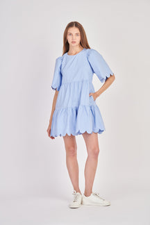 ENGLISH FACTORY - English Factory - Scallop Detail Tiered Mini Dress - DRESSES available at Objectrare