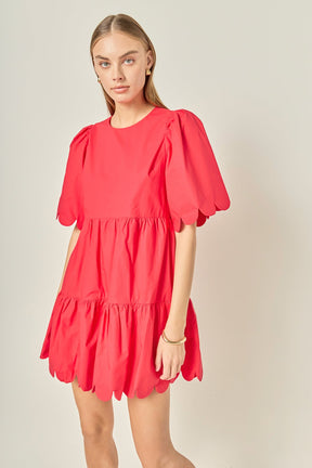 ENGLISH FACTORY - Scallop Detail Tiered Mini Dress - DRESSES available at Objectrare