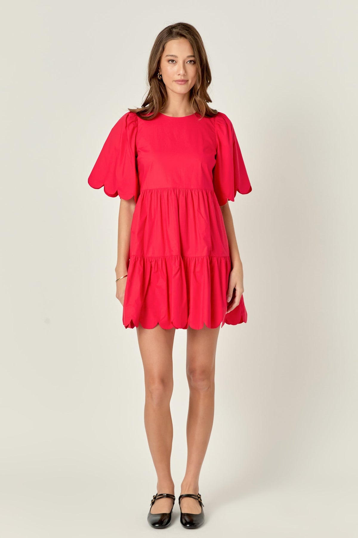 ENGLISH FACTORY - Scallop Detail Tiered Mini Dress - DRESSES available at Objectrare