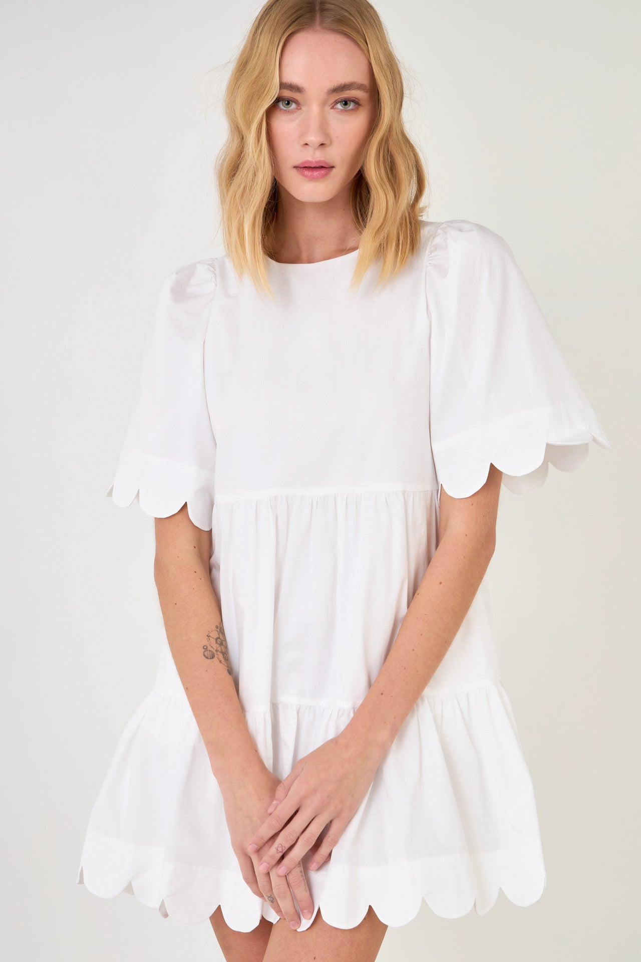 Scallop Detail Tiered Mini Dress
