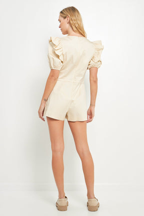 ENGLISH FACTORY - Puff sleeve with Stretched Romper - ROMPERS available at Objectrare