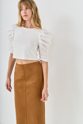 Mixed Media Puff Sleeve Top