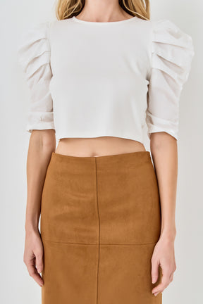 Mixed Media Puff Sleeve Top