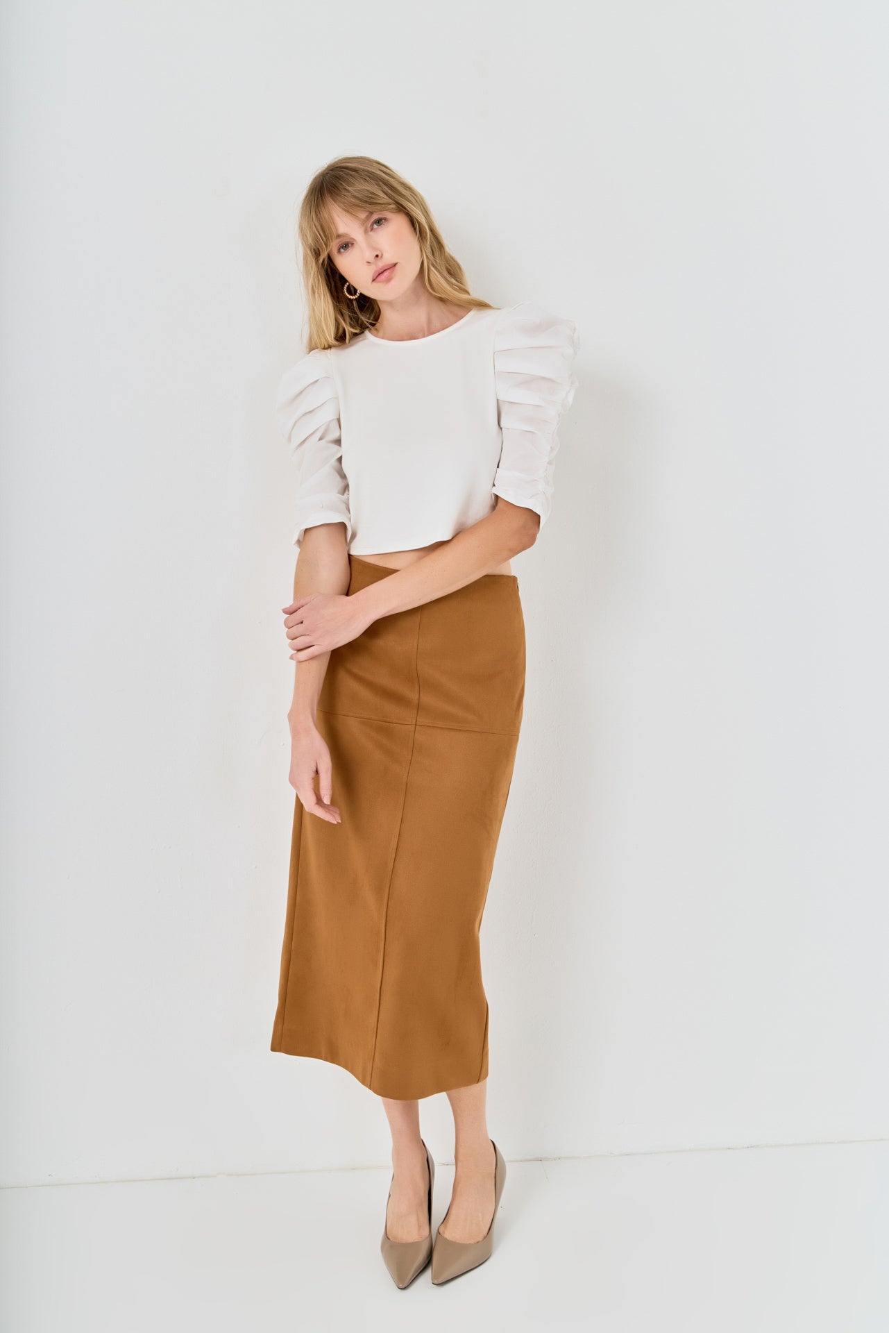 Mixed Media Puff Sleeve Top
