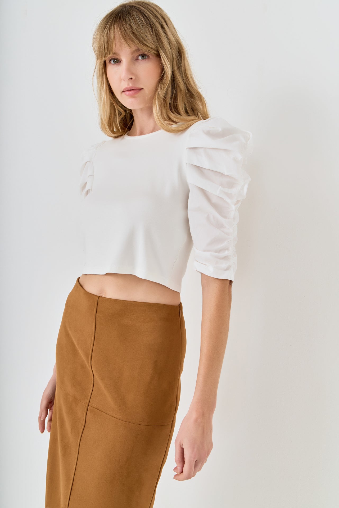 Mixed Media Puff Sleeve Top