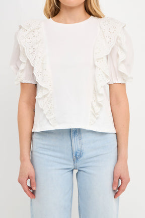 ENGLISH FACTORY - English Factory - Lace Ruffle Detail Knit Top - T-SHIRTS available at Objectrare