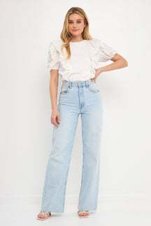 ENGLISH FACTORY - Lace Ruffle Detail Knit Top - TOPS available at Objectrare