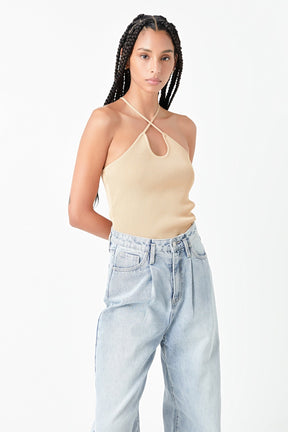 GREY LAB - Crossover Skinny Rib Knit Top - TOPS available at Objectrare