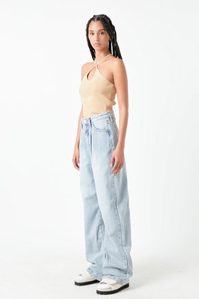 GREY LAB - Crossover Skinny Rib Knit Top - TOPS available at Objectrare