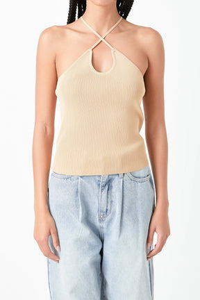 GREY LAB - Crossover Skinny Rib Knit Top - TOPS available at Objectrare
