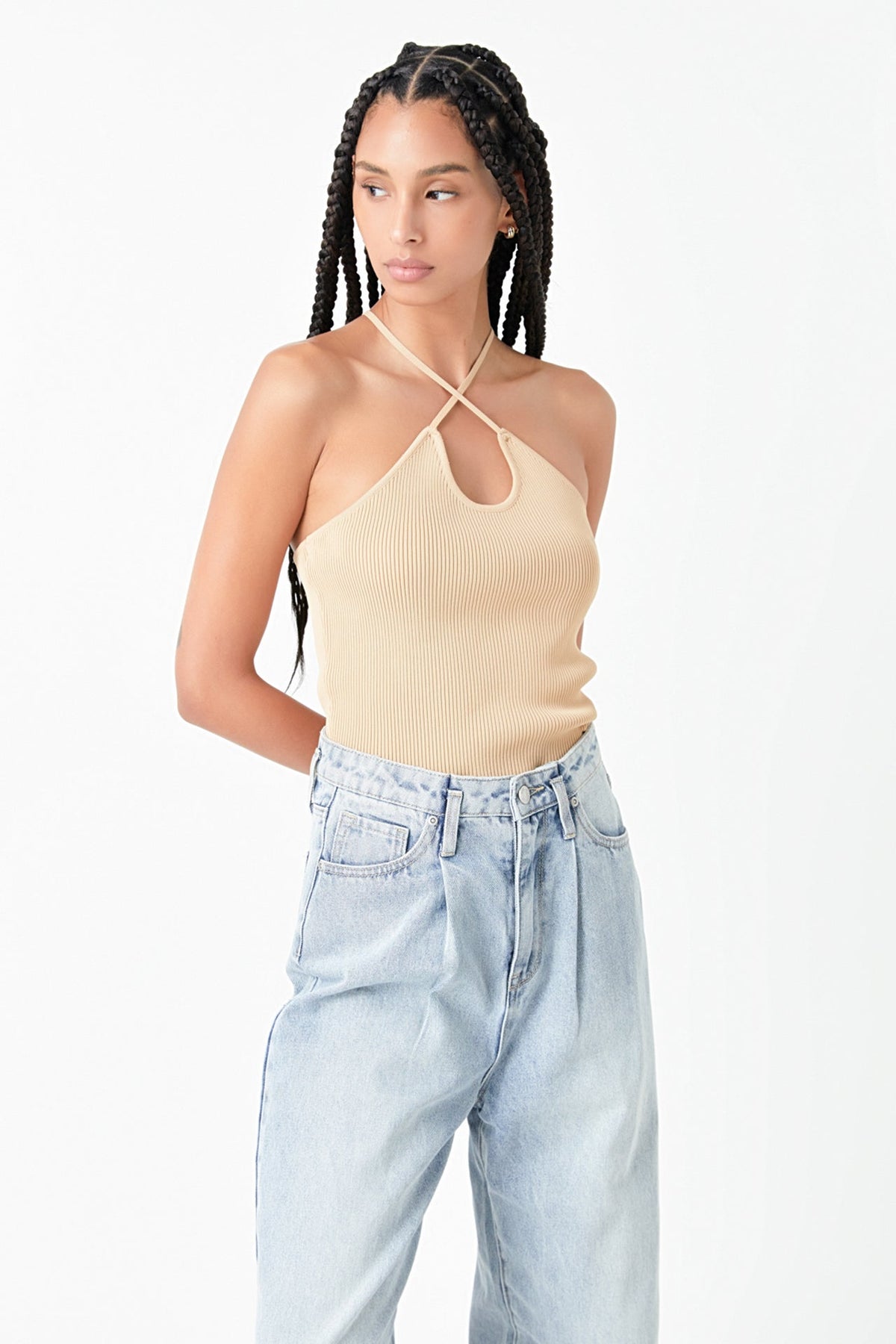 GREY LAB - Crossover Skinny Rib Knit Top - TOPS available at Objectrare