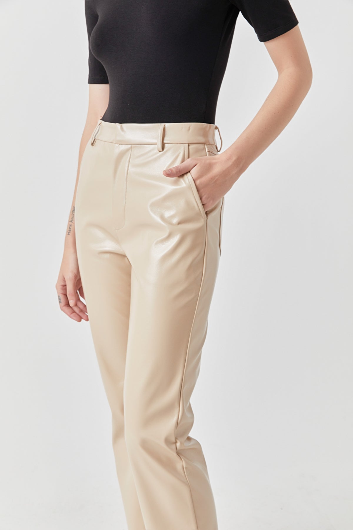 GREY LAB - High-Waisted Faux Leather Pants - PANTS available at Objectrare