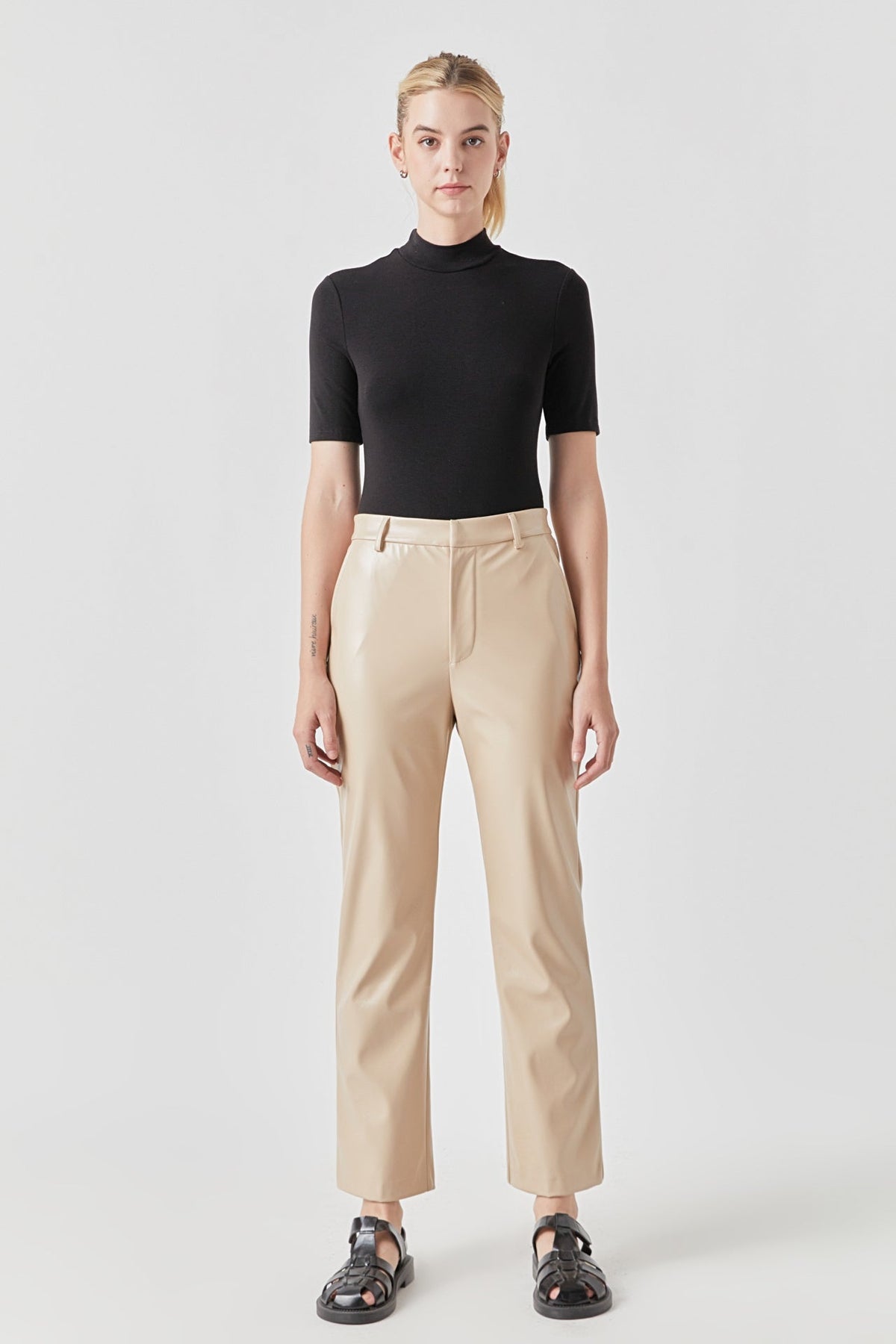 GREY LAB - Shiny High-Waisted Faux Leather Pants - PANTS available at Objectrare