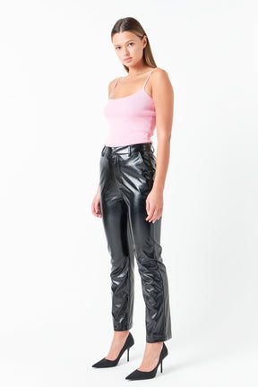 GREY LAB - Shiny High-Waisted Faux Leather Pants - PANTS available at Objectrare