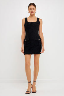 ENDLESS ROSE - Endless Rose - Square Neck Tweed Mini Dress - DRESSES available at Objectrare