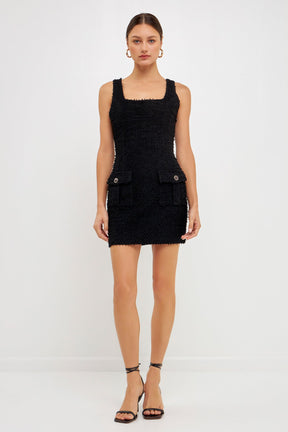 ENDLESS ROSE - Endless Rose - Square Neck Tweed Mini Dress - DRESSES available at Objectrare