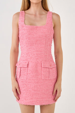 ENDLESS ROSE - Endless Rose - Square Neck Tweed Mini Dress - DRESSES available at Objectrare