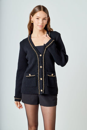 ENDLESS ROSE - Chain Trim Cardigan - SWEATERS & KNITS available at Objectrare