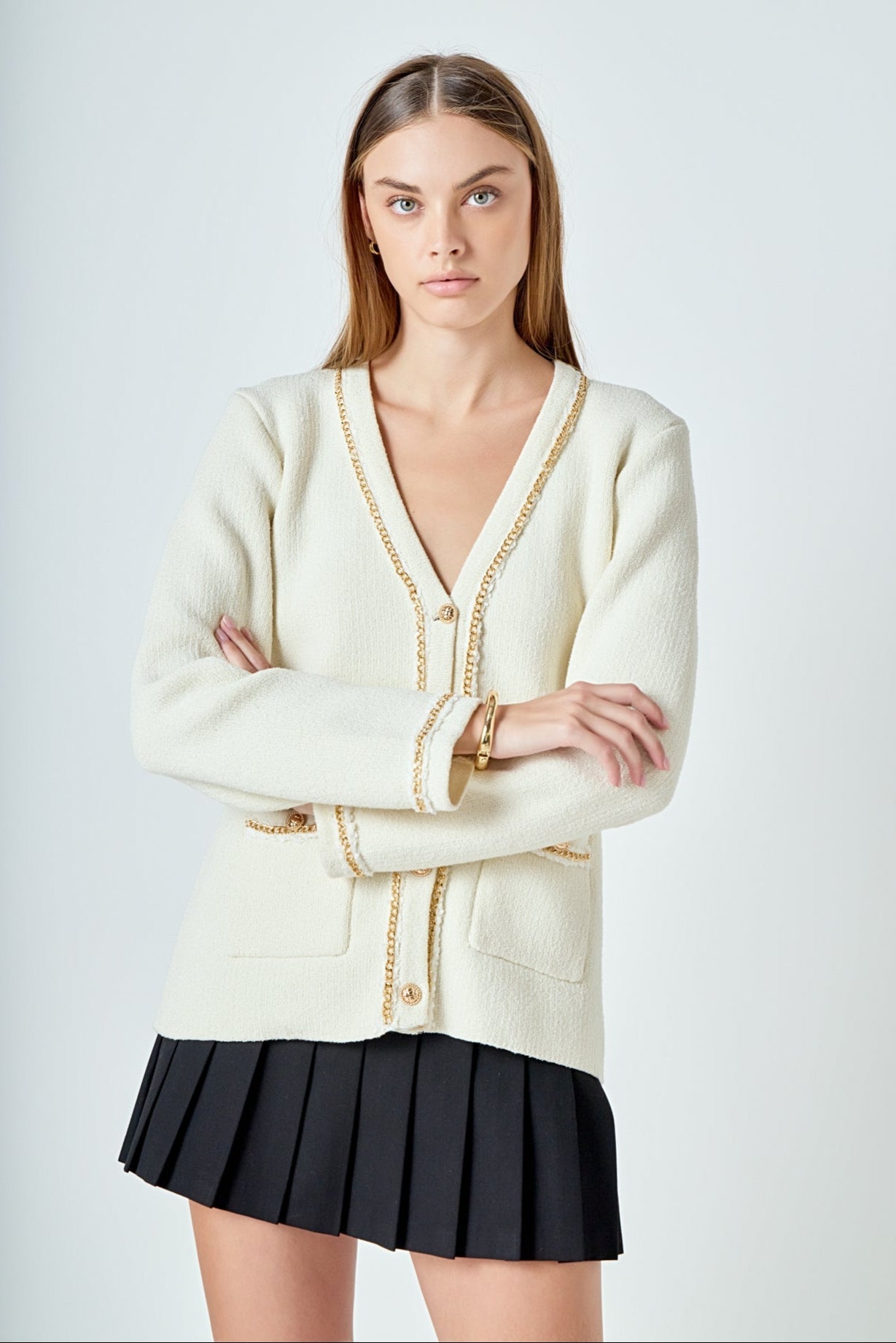 ENDLESS ROSE - Chain Trim Cardigan - SWEATERS & KNITS available at Objectrare