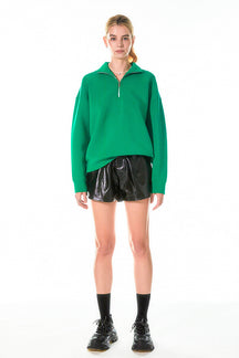 GREY LAB - High-Waisted Faux Leather Shorts - SHORTS available at Objectrare