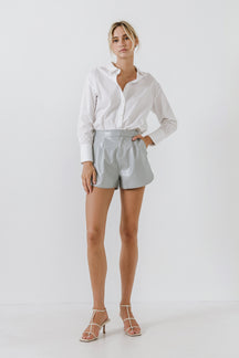 GREY LAB - High-Waisted Faux Leather Shorts - SHORTS available at Objectrare