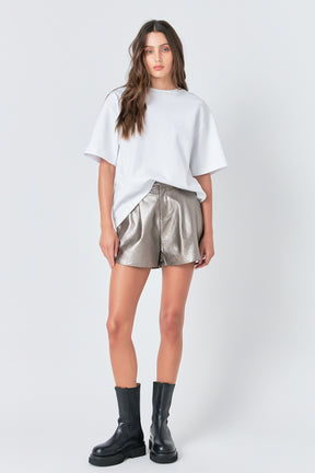 GREY LAB - High-Waisted Faux Leather Shorts - SHORTS available at Objectrare