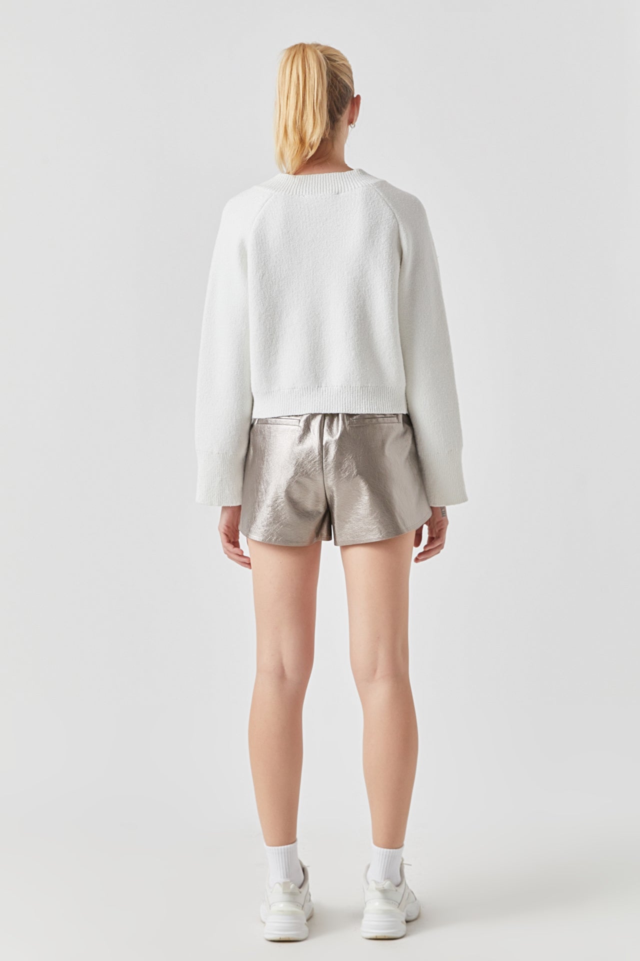 GREY LAB - High-Waisted Faux Leather Shorts - SHORTS available at Objectrare