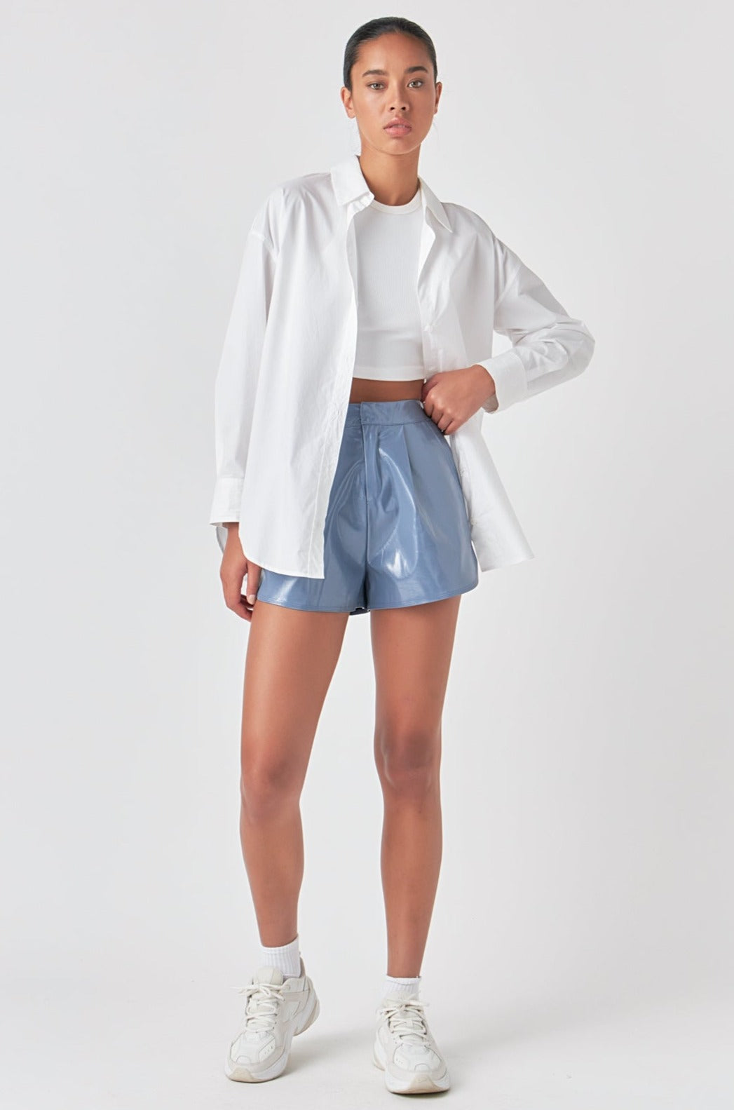 Grey Lab - High-Waisted Faux Leather Shorts