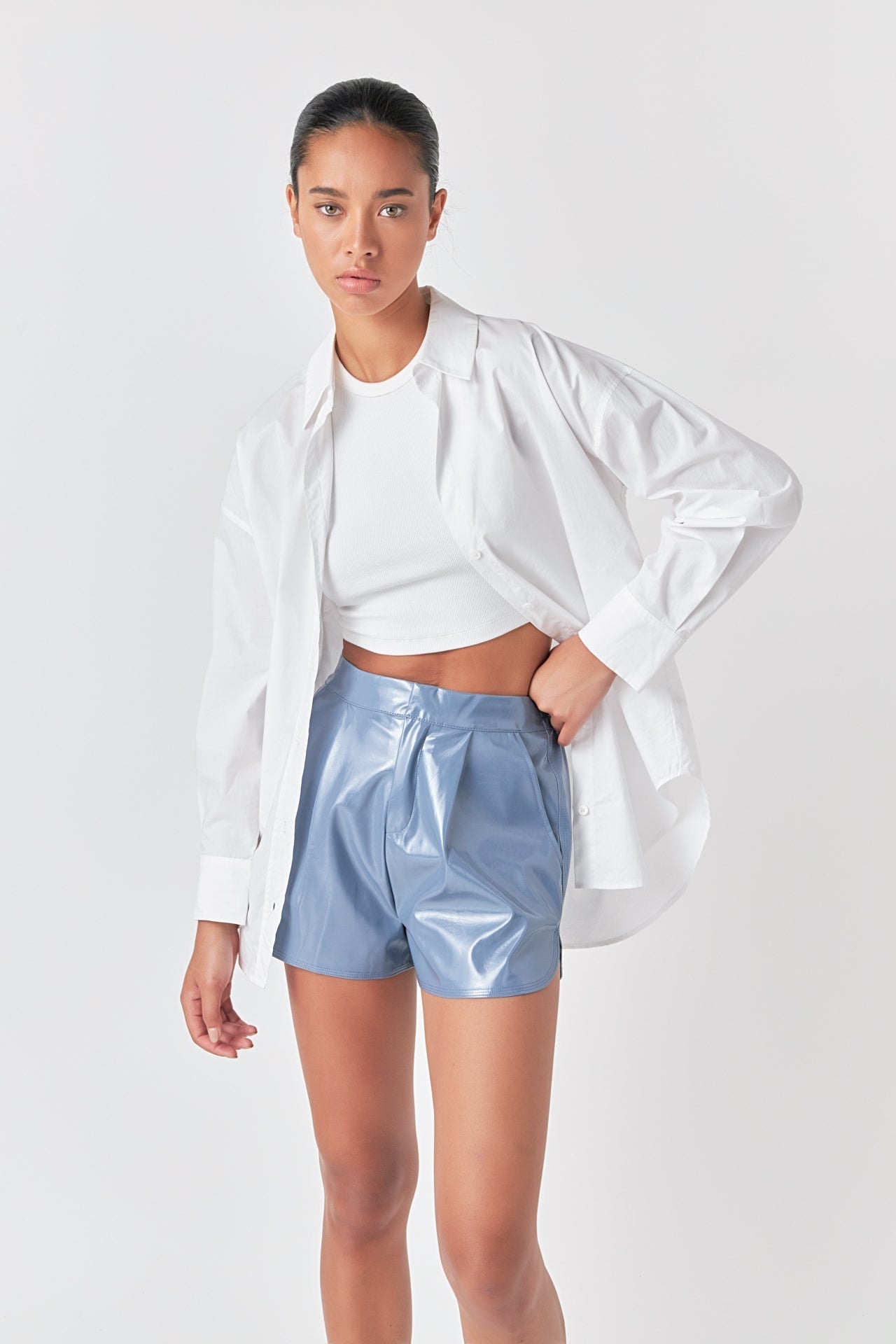 Grey Lab - High-Waisted Faux Leather Shorts