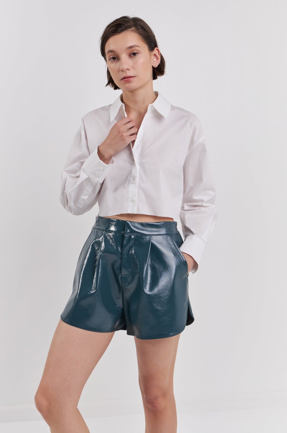 Grey Lab - High-Waisted Faux Leather Shorts