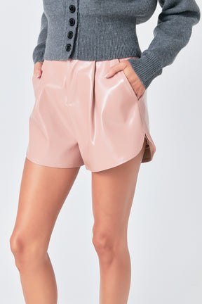 GREY LAB - High-Waisted Faux Leather Shorts - SHORTS available at Objectrare