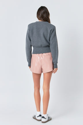 GREY LAB - High-Waisted Faux Leather Shorts - SHORTS available at Objectrare