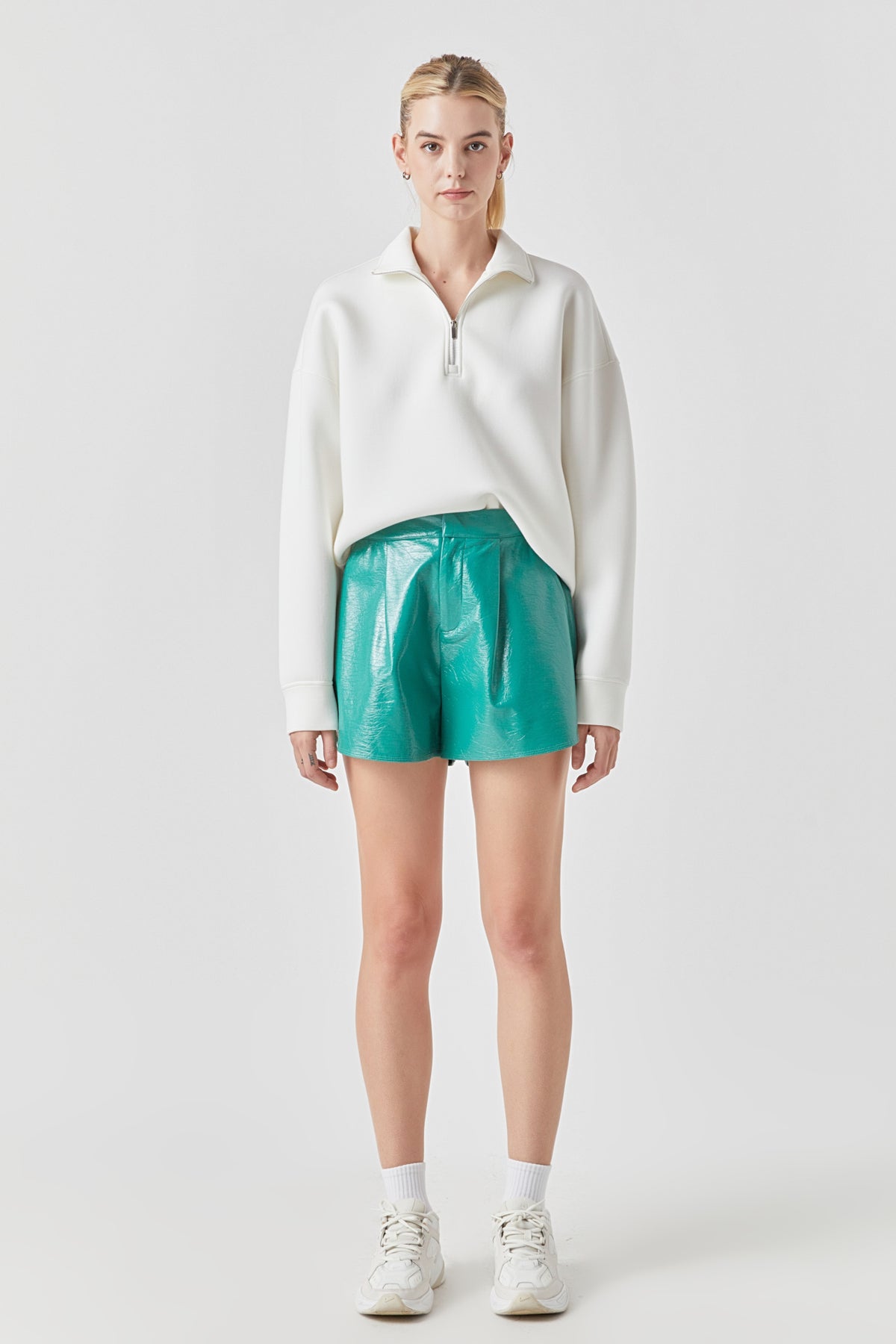 GREY LAB - High-Waisted Faux Leather Shorts - SHORTS available at Objectrare