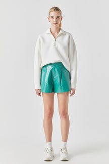 GREY LAB - High-Waisted Faux Leather Shorts - SHORTS available at Objectrare