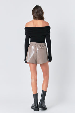 GREY LAB - High-Waisted Faux Leather Shorts - SHORTS available at Objectrare