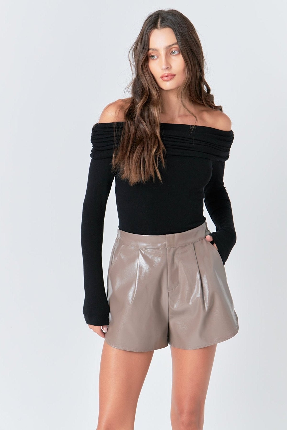 GREY LAB - Grey Lab - High-Waisted Faux Leather Shorts - SHORTS available at Objectrare