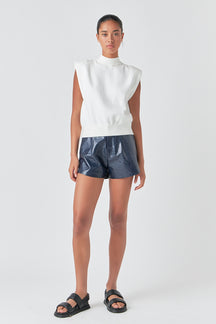 GREY LAB - High-Waisted Faux Leather Shorts - SHORTS available at Objectrare