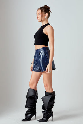 GREY LAB - High-Waisted Faux Leather Shorts - SHORTS available at Objectrare