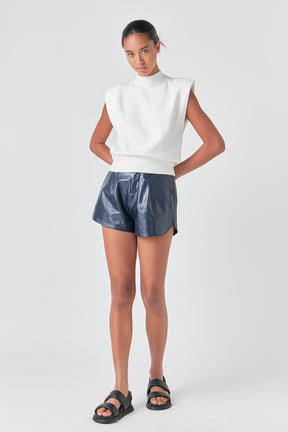GREY LAB - High-Waisted Faux Leather Shorts - SHORTS available at Objectrare