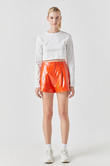 GREY LAB - High-Waisted Faux Leather Shorts - SHORTS available at Objectrare