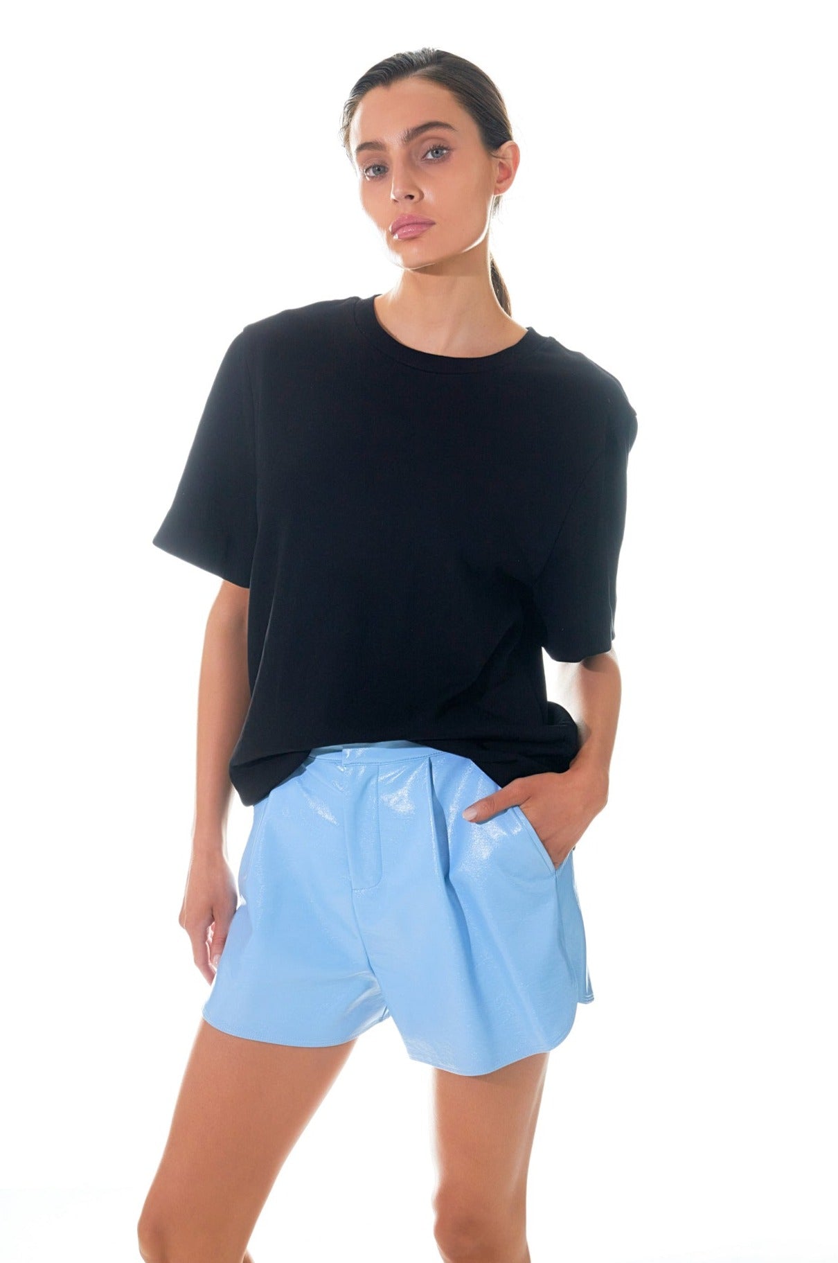 GREY LAB - Grey Lab - High-Waisted Faux Leather Shorts - SHORTS available at Objectrare