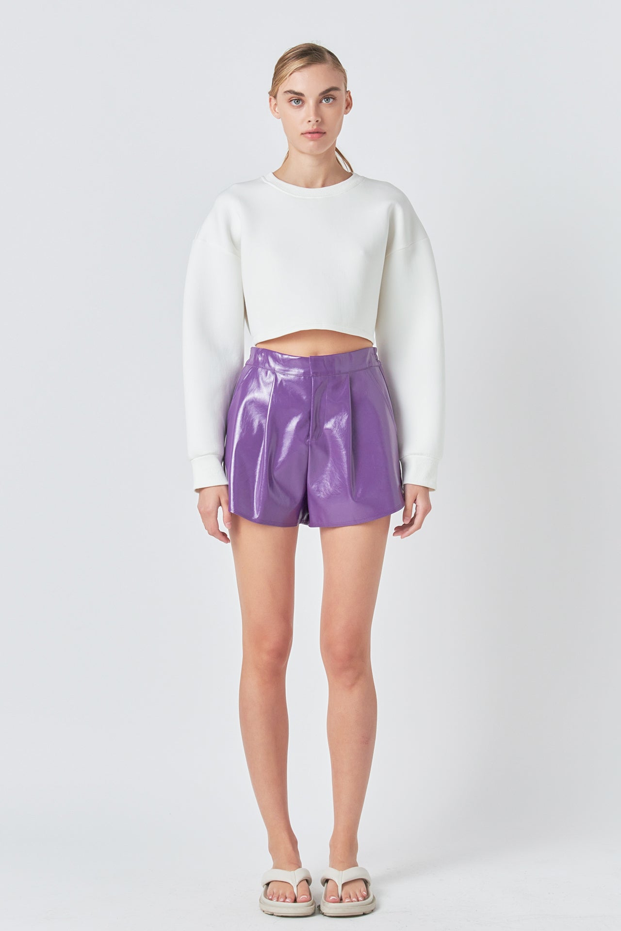 GREY LAB - High-Waisted Faux Leather Shorts - SHORTS available at Objectrare