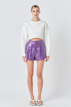 GREY LAB - High-Waisted Faux Leather Shorts - SHORTS available at Objectrare